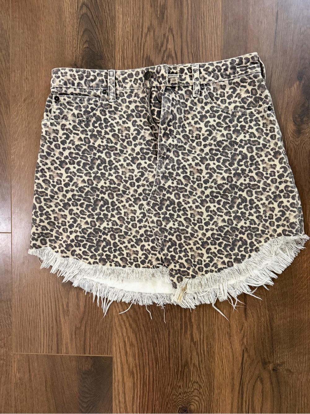 We The Free Leopard Print Frayed-Hem Skort in Beige and Brown